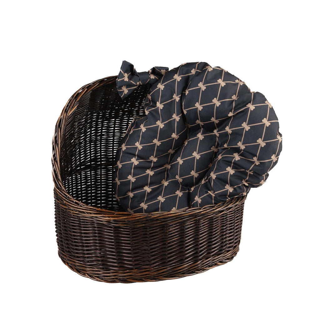 ChonkyNest Handwoven Wicker Dome Pet Bed - Classic Indoor Basket with Plush Cushion & Bow