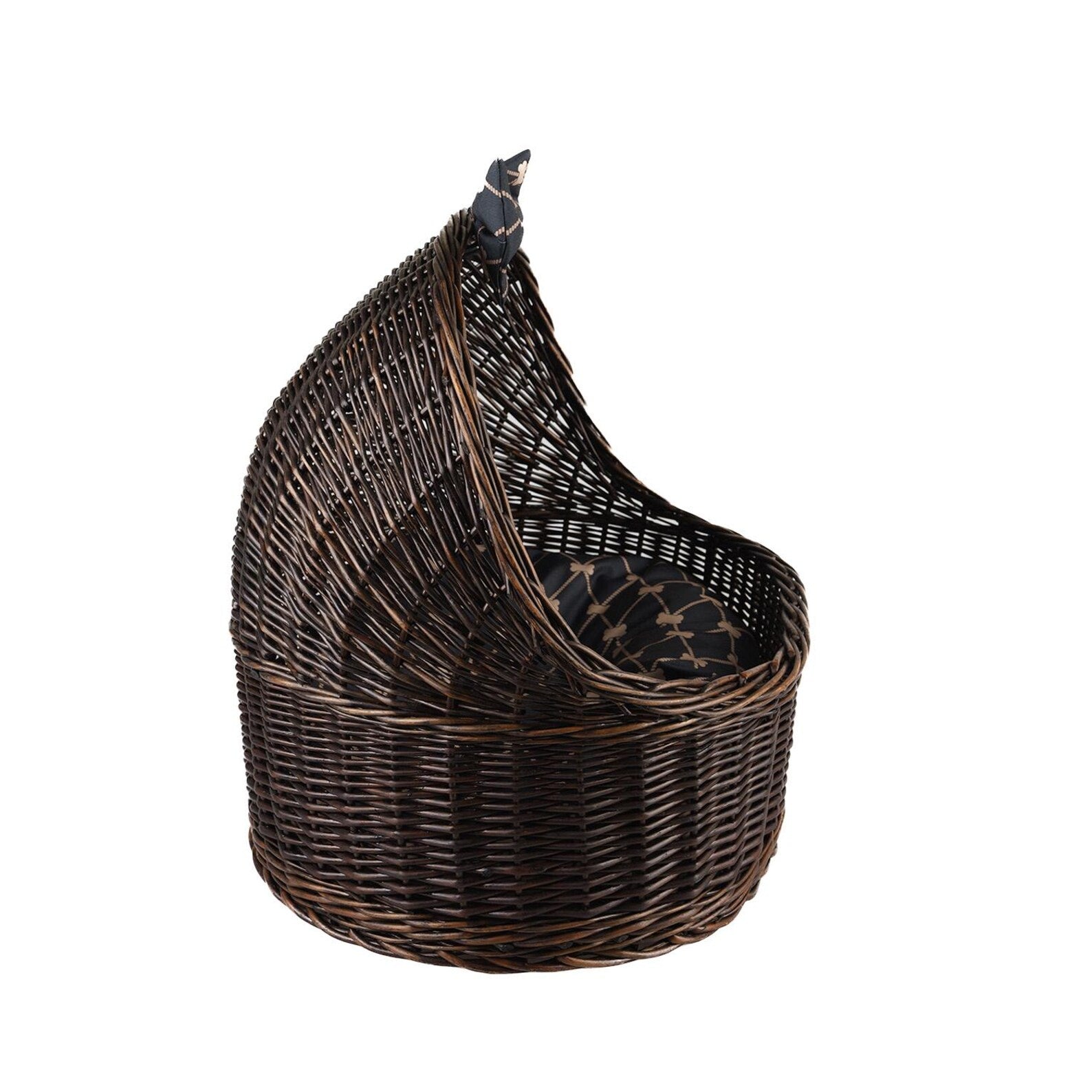 ChonkyNest Handwoven Wicker Dome Pet Bed - Classic Indoor Basket with Plush Cushion & Bow
