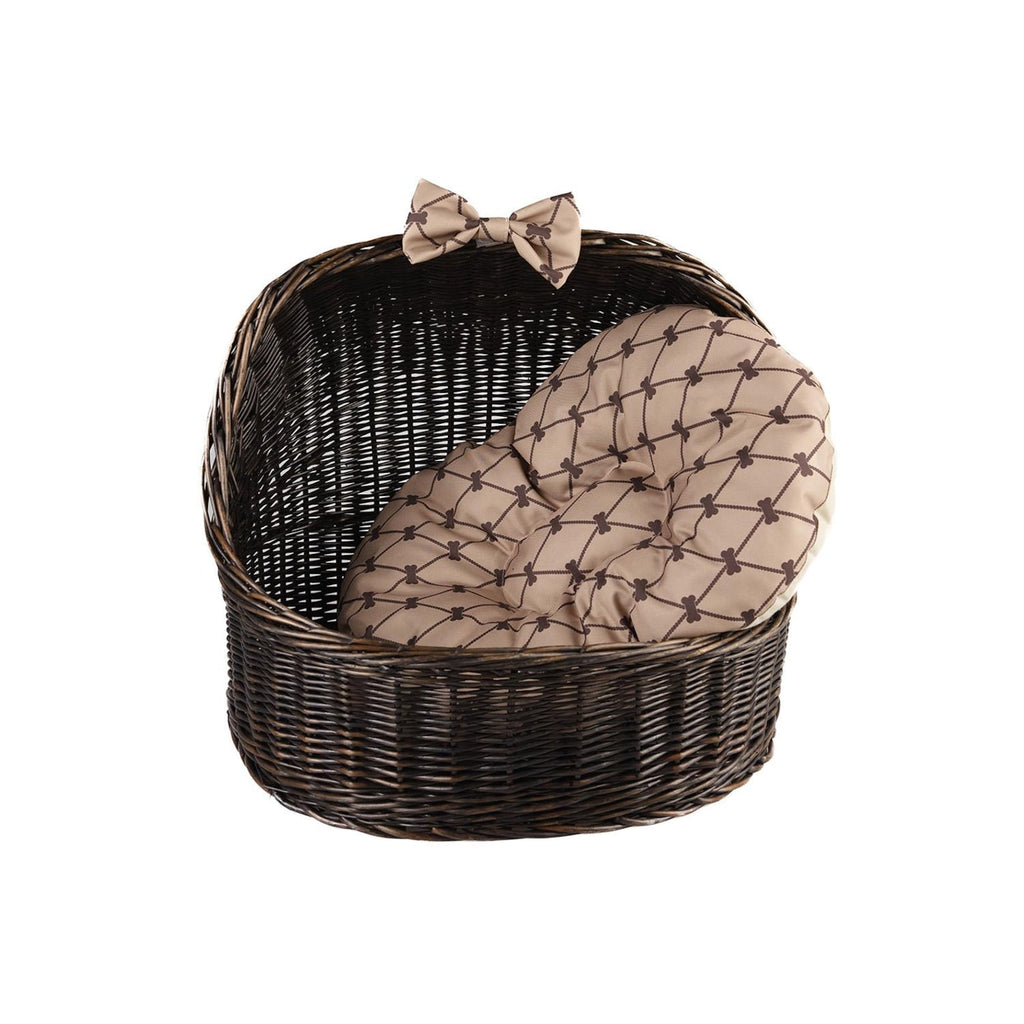 ChonkyNest Handwoven Wicker Dome Pet Bed - Classic Indoor Basket with Plush Cushion & Bow