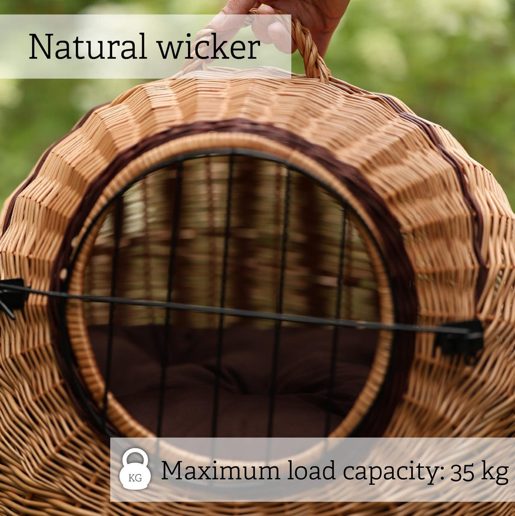 ChonkyNest 3-in-1 Handcrafted Wicker Pet Carrier Bag - Luxury Cat Cave & Travel Basket