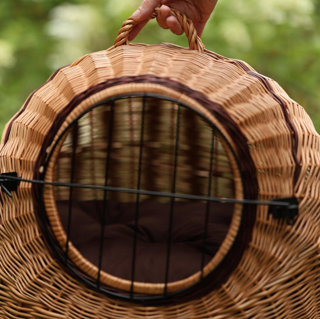 ChonkyNest 3-in-1 Handcrafted Wicker Pet Carrier Bag - Luxury Cat Cave & Travel Basket