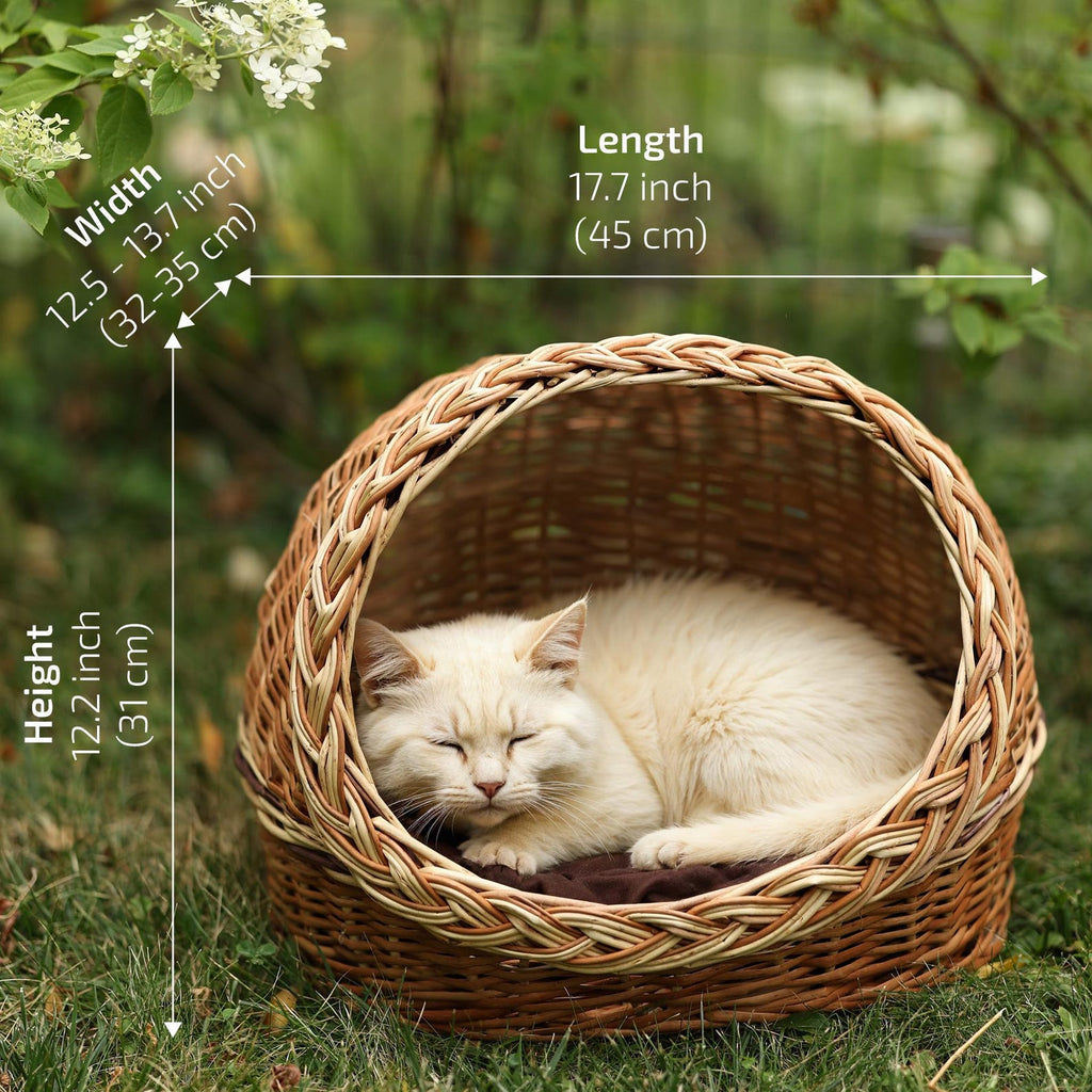 ChonkyNest Natural Wicker Cat Bed - Handcrafted Pet Basket with Soft Cushion