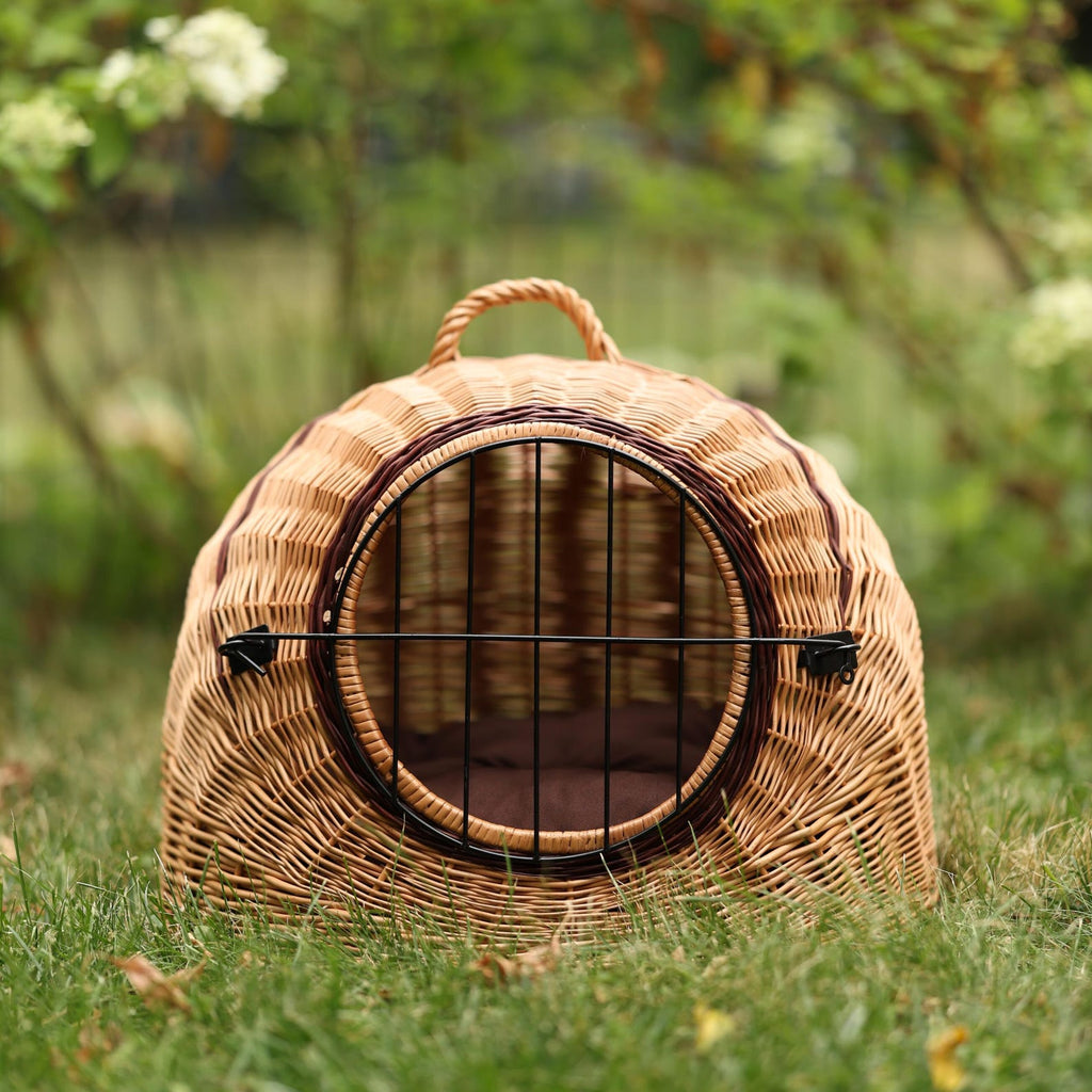 ChonkyNest 3-in-1 Handcrafted Wicker Pet Carrier Bag - Luxury Cat Cave & Travel Basket