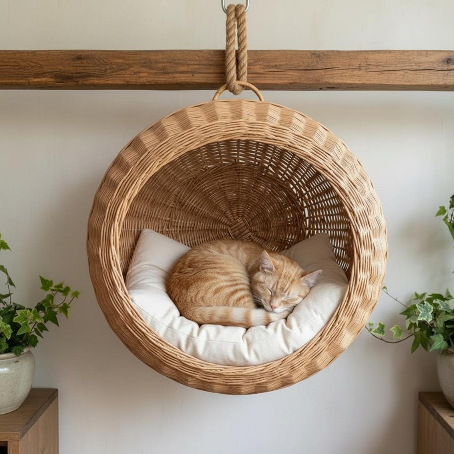 ChonkyNest Handcrafted Wicker Cat Hammock